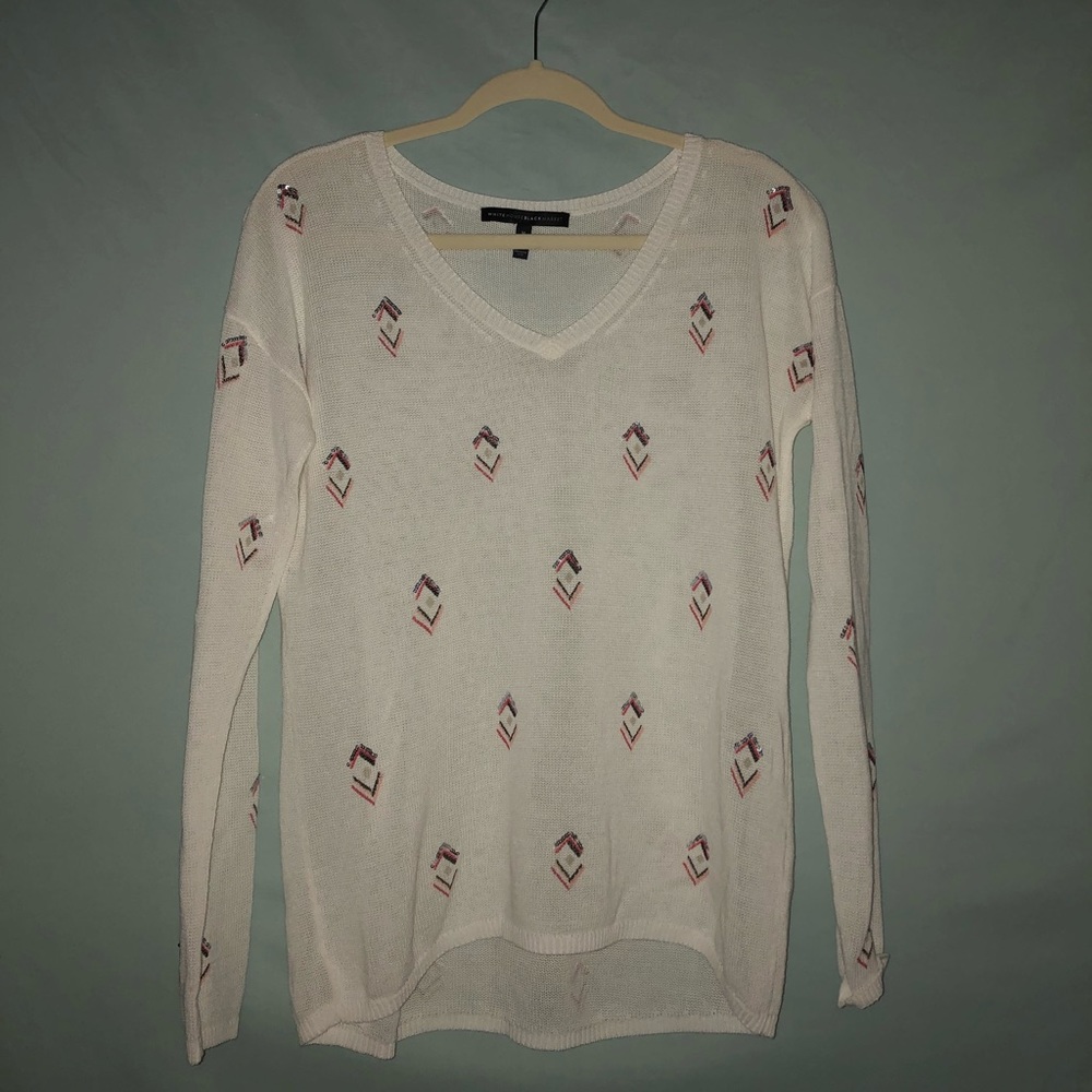 WHBM White Sweater w/ Colored Arrow Decal